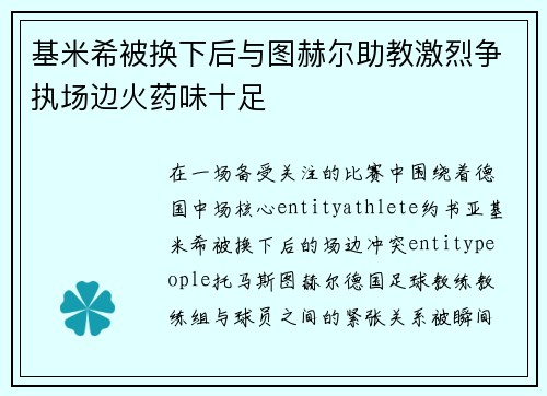 基米希被换下后与图赫尔助教激烈争执场边火药味十足